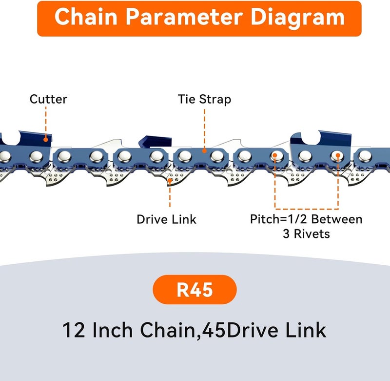 NEO-TEC 12 Inch Chainsaw Chain, 3/8"LP Pitch,0.043" Gauge 45 Drive Links R45 Chain Fits for Dewalt Craftsman Makita and more（3chains） - Image 3